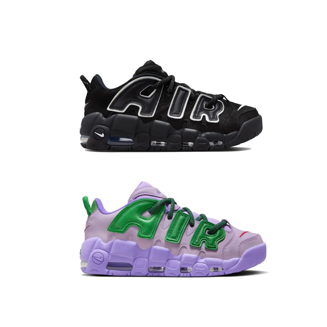 AMBUSH x Nike Air More Uptempo Low Black and White Lilac Green Apple FB1299-001 FB1299-500