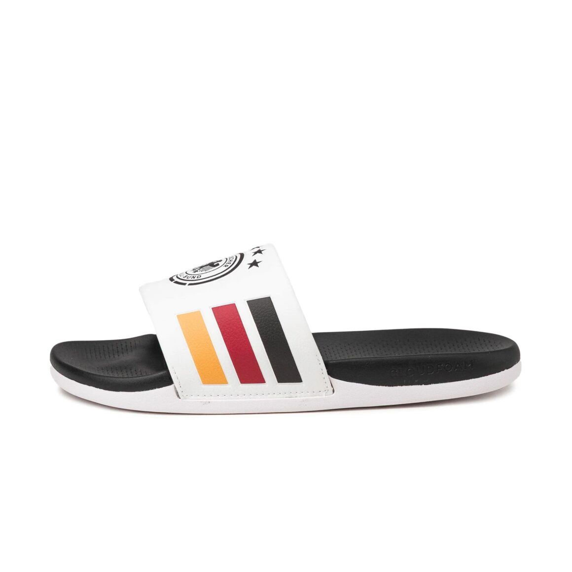 Adidas x DFB Adilette Comfort Footwear White Core Black Collegiate Gold HQ2527 Lateral