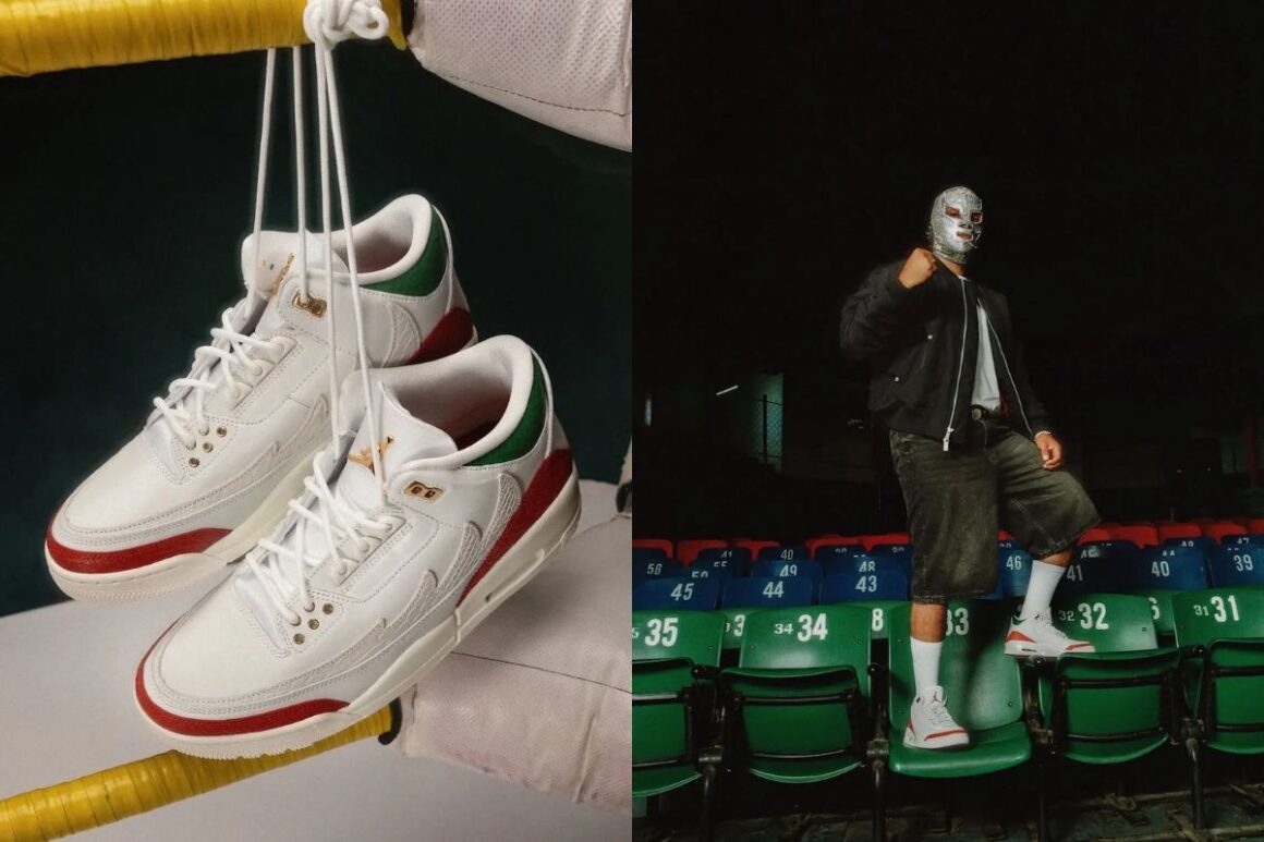 Air Jordan 3 Mexico El Vuelo IO1752-100 Lucha Libre Outfit On Feet