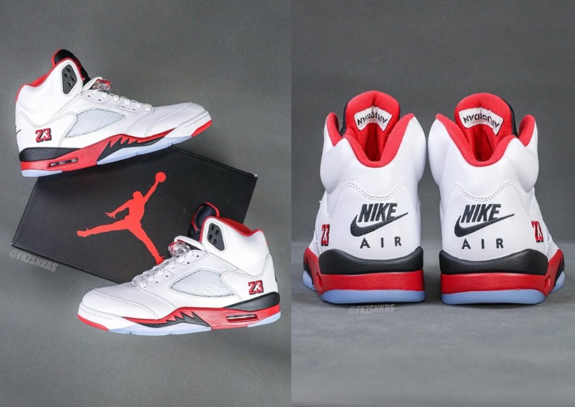 Air Jordan 5 Fire Red Black Tongue HQ7978-101 Lateral Heel