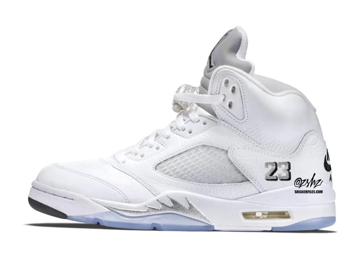 Air Jordan 5 White Metallic HQ7978-103 Lateral Mock up