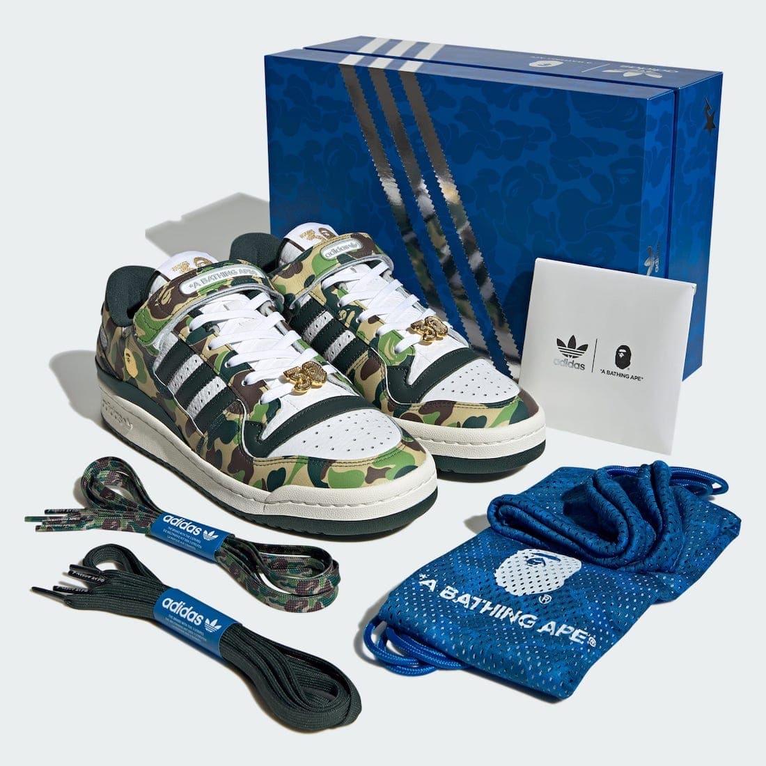 BAPE x adidas Forum 84 Low ID4771 Green Camo Full Package