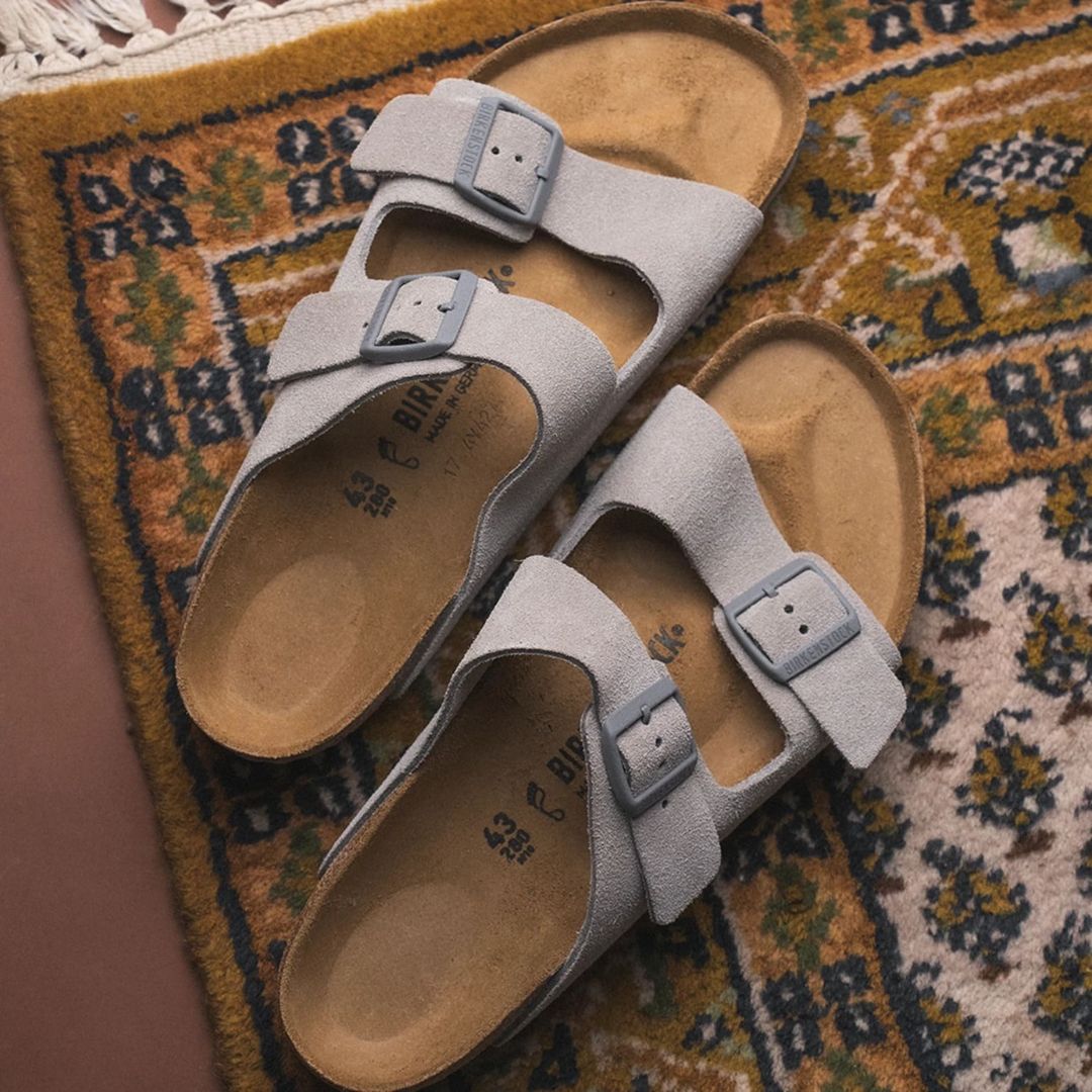 Birkenstock Arizona Suede Leather Stone Coin 1027749 On Carpet