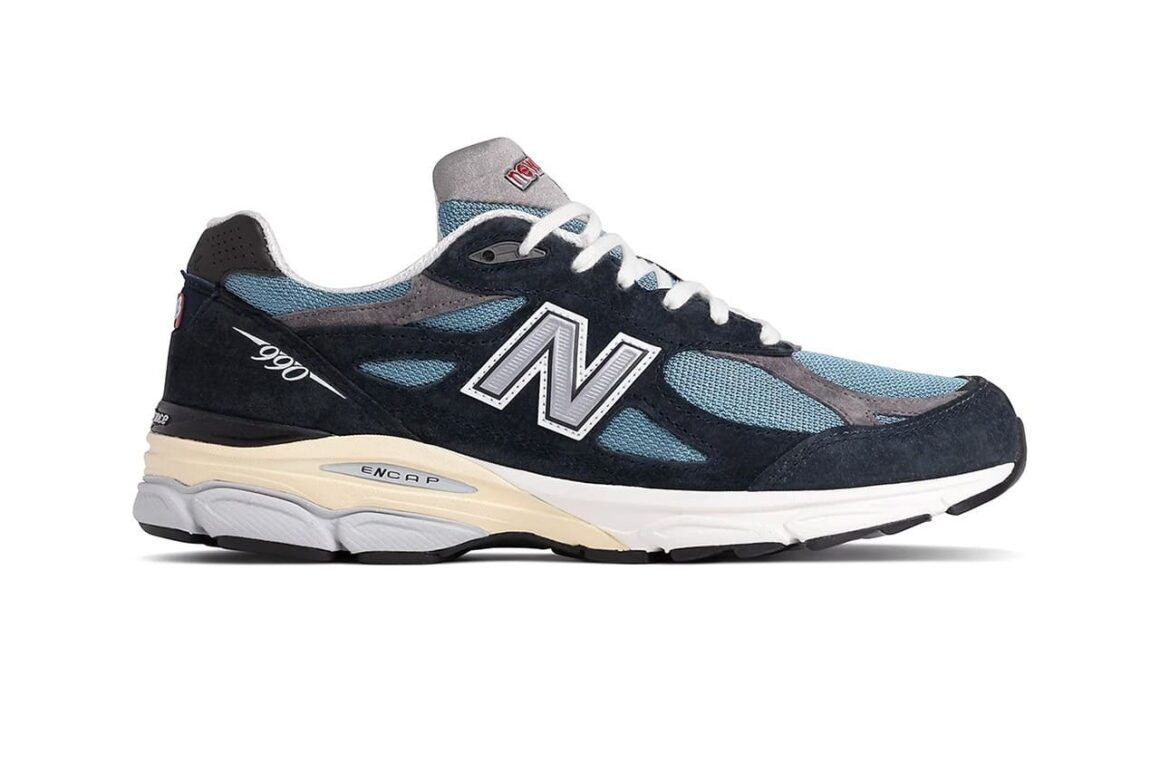 New Balance 990v3 Navy Castlerock M990TE3 Lateral