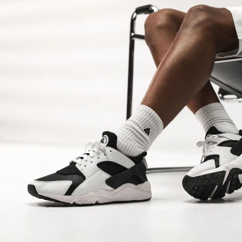 Nike Air Huarache Black and White On Feet