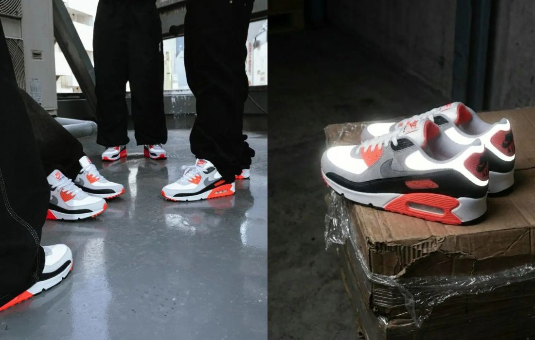 Nike Air Max 90 3M Infrared IU1055-100 on Feet 3M Detail