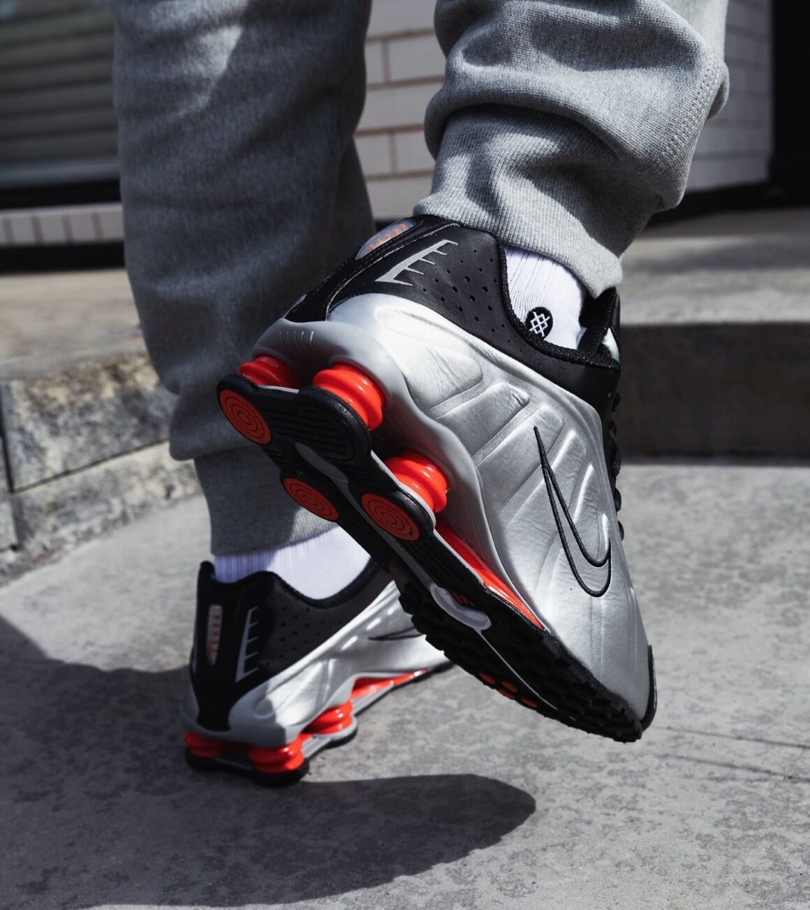 Nike Shox R4 Metallic Silver HQ1988-002 On Feet