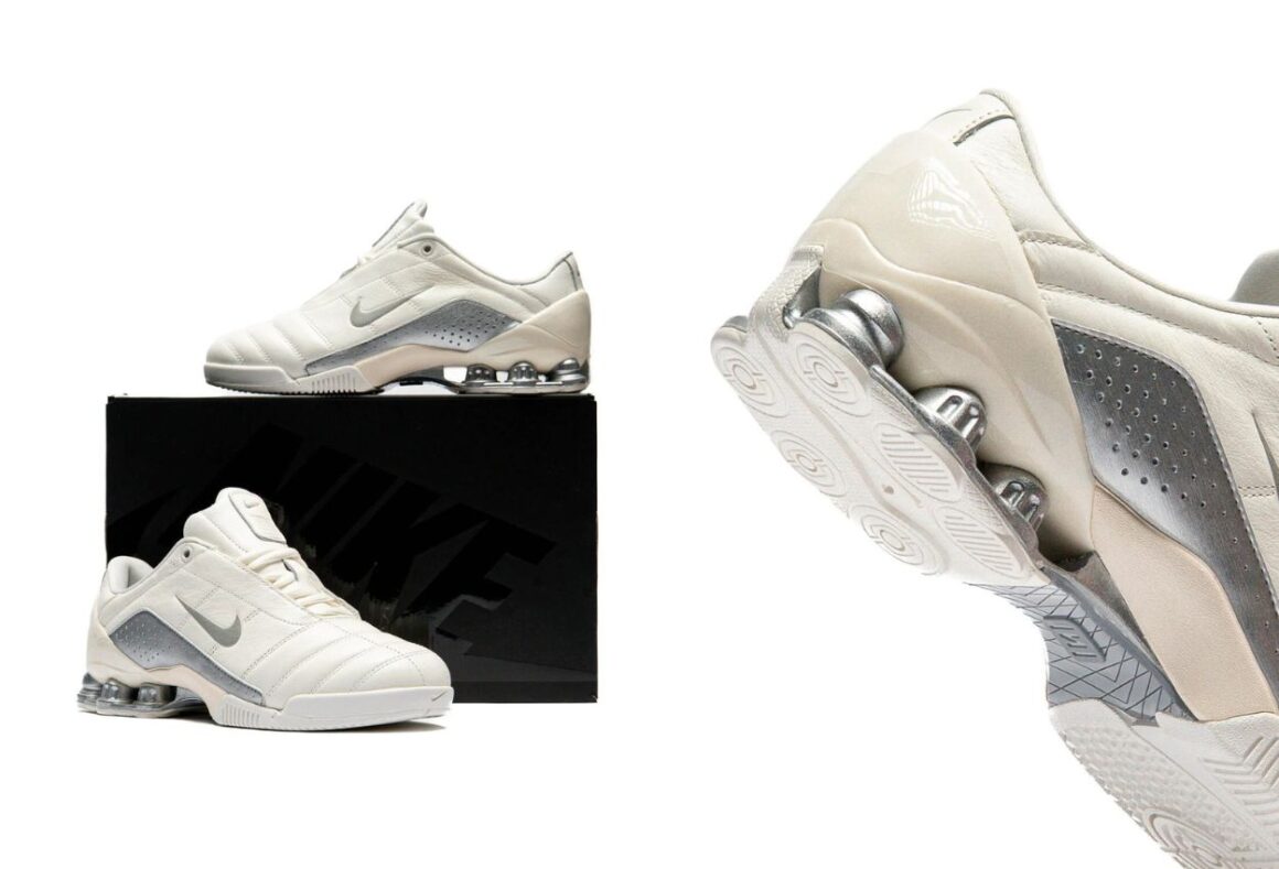 Nike Total 90 Shox Magia Sail Metallic Silver IO9300-100 Shoes on Box Heel Detail