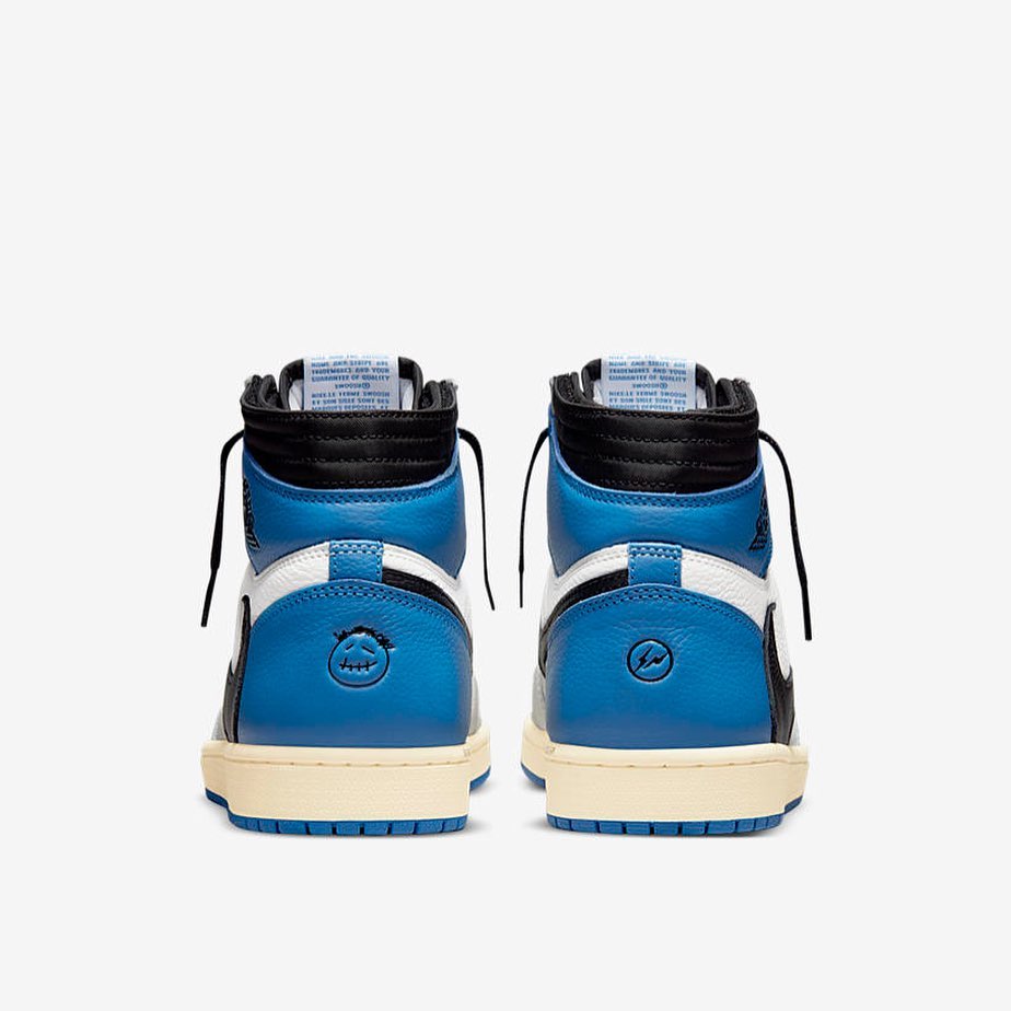 Travis Scott Fragment Air Jordan 1 Military Blue DH3227-105 Release Date 2021 July Heel Both