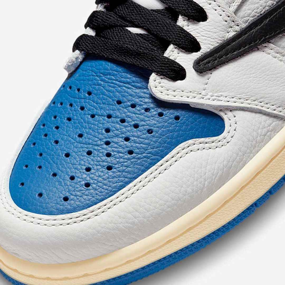 Travis Scott Fragment Air Jordan 1 Military Blue DH3227-105 Release Date 2021 July Toebox