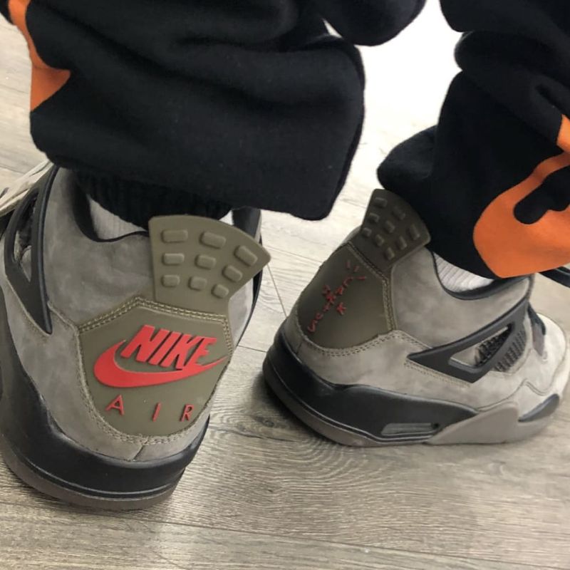 Travis Scott x Air Jordan 4 Olive Family and Friends on Feet Heel
