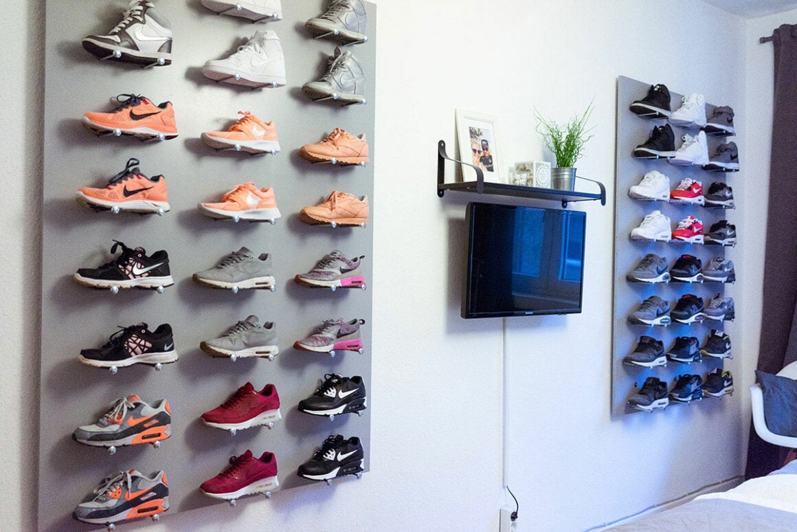 DIY Sneakerwand aus Schrauben und Spanplatten