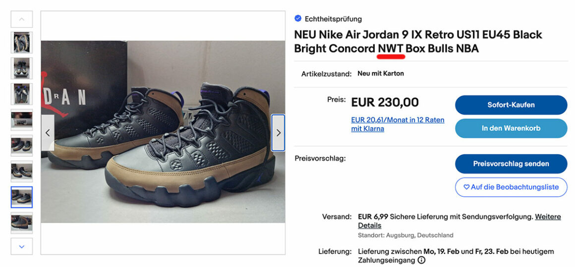 jordan sneaker on ebay NWT