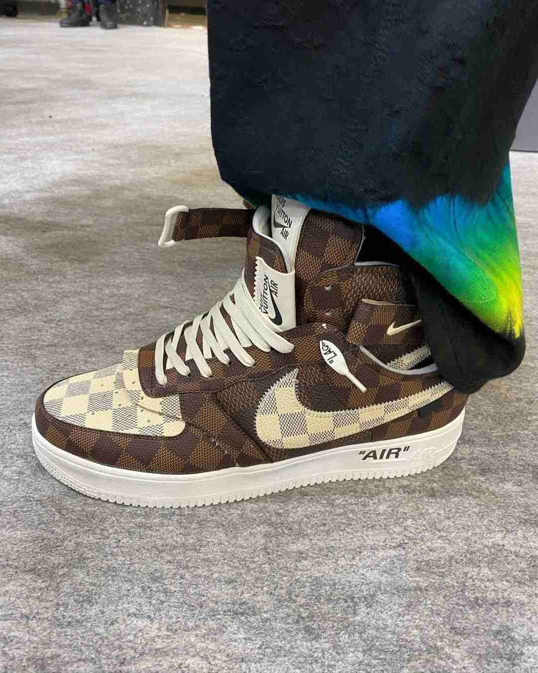 louis vuitton nike air force 1 mid ss22 brown sideview