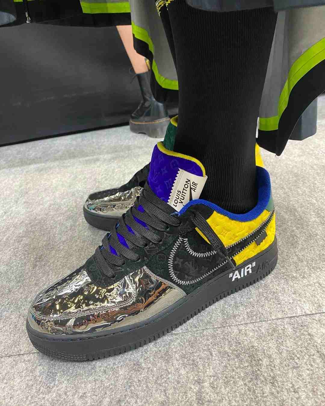 louis vuitton nike air force 1 ss22 silve black yellow sideview